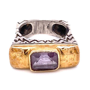 Dian Malouf Designer Amethyst Sterling Gold Band Ring Estate Fine Jewelry