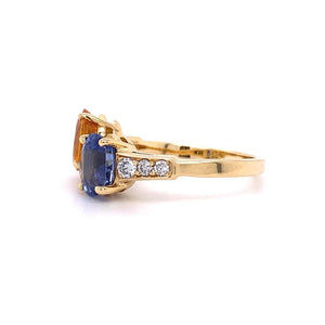 Blue and Yellow Sapphire Diamond Toi et Moi Gold Bypass Ring Estate Fine Jewelry