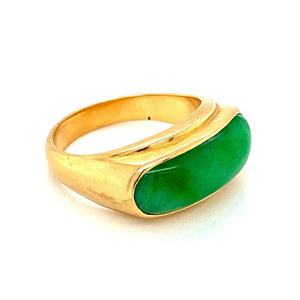 Fine Green Jade 18 Karat Gold Bar Ring Estate Fine Jewelry