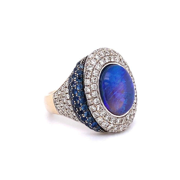5 Carat Opal Sapphire and Diamond Gold Ring Estate Fine Jewelry