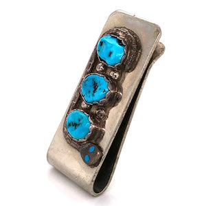 Native ZUNI Old Pawn Turquoise and Sterling Silver Serpent Design Money Clip