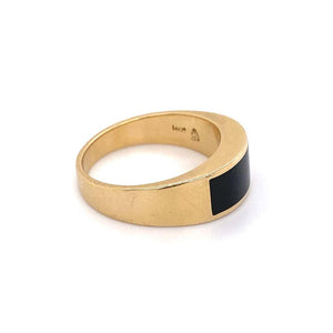 Fine Men’s Sleek Onyx and Gold Dome Bar Ring Estate Fine Jewelry