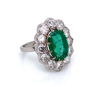 2.50 Carat Emerald and Diamond Palladium Cocktail Ring Estate Fine Jewelry