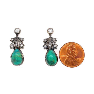 Turquoise and Diamond Platinum Edwardian Style Drop Earrings Fine Estate Jewelry