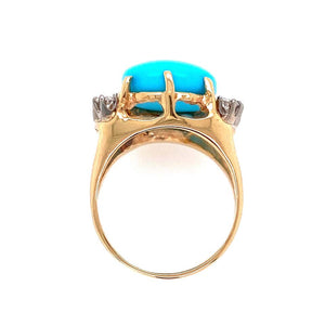6.45 Carat Turquoise and Diamond Gold Cocktail Ring Estate Fine Jewelry