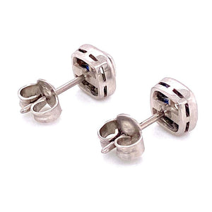 Sapphire and Cushion-Cut Diamond Platinum Halo Stud Earrings Estate Fine Jewelry
