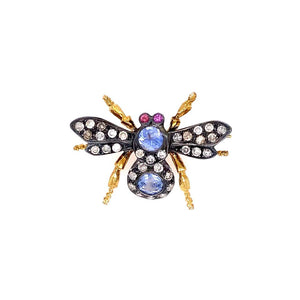 Diamond Sapphire Ruby Gold and Silver Fly Bee Brooch Pin Fine Estate Jewelry