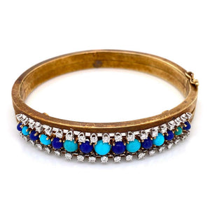 Turquoise Lapis Lazuli and Diamond Bangle Bracelet Estate Fine Jewelry