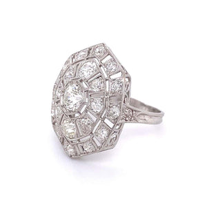 Diamond Platinum Art Deco Style Cocktail Cluster Ring Fine Jewelry