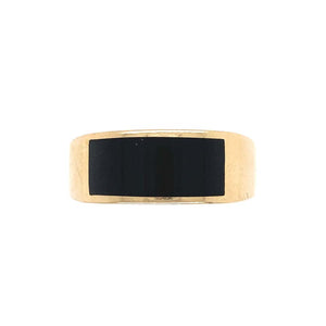 Fine Men’s Sleek Onyx and Gold Dome Bar Ring Estate Fine Jewelry