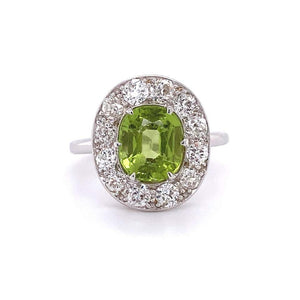 2 Carat Peridot and Diamond Art Deco Style Cocktail Ring Estate Fine Jewelry