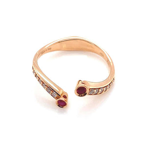Diamond and Ruby Open Split Bypass Rose Gold Ring Estate Fine Jewelry