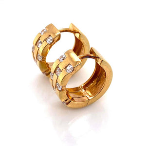 Diamond Huggie Hoop Gold Earrings Estate Fine Jewelry