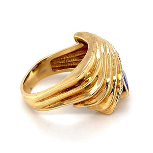 2.50 Carat Trillion Tanzanite and Diamond Gold Cocktail Ring Estate Fine Jewelry