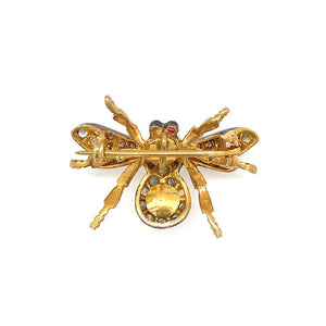 Diamond Opal Ruby Gold and Silver Fly Bee Brooch Pin Fine Estate Jewelry