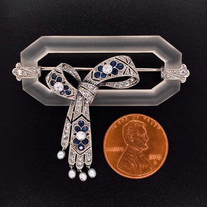 Art Deco Quartz Crystal Diamond Sapphire Platinum Brooch Pin Estate Fine Jewelry