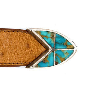 Douglas Magnus Heartline Turquoise Inlay Sterling Silver Buckle Leather Belt