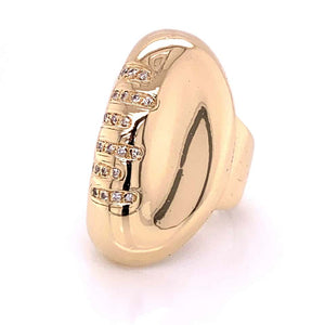 Gold Football Ring with Diamond Laces Estate Fine Jewelry