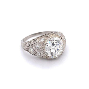 3.07 Carat Old European Cut Diamond Art Deco Platinum Ring Estate Fine Jewelry