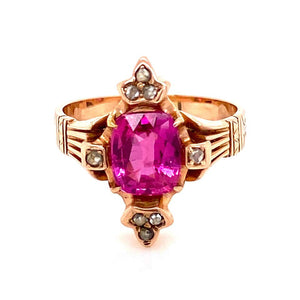 Victorian 1.91 Carat Pink Sapphire and Diamond Gold Ring