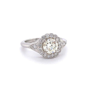 1.05 Carat Diamond Art Deco Style Platinum Cocktail Ring Estate Fine Jewelry