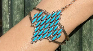 Native American Zuni Petit Point Turquoise Sterling Silver Ring Bracelet Combo