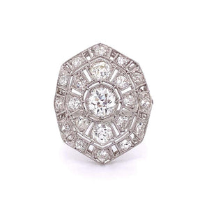 Diamond Platinum Art Deco Style Cocktail Cluster Ring Fine Jewelry