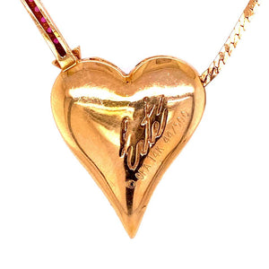 Signed Erté Rubies & Diamonds L'Amour Heart Pendant Necklace Fine Estate Jewelry