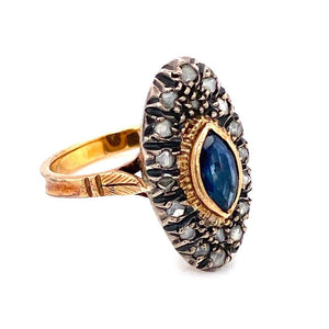 Marquise Sapphire Diamond Gold Silver Topped Cocktail Ring Estate Fine Jewelry