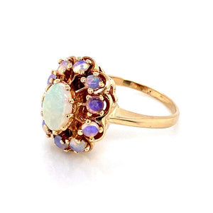 White Opal Victorian Style Cocktail Cluster Gold Ring Estate Fine Jewelry