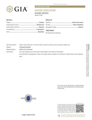 Kashmir Sapphire Diamond Art Deco Style Platinum Ring Estate Fine Jewelry GIA