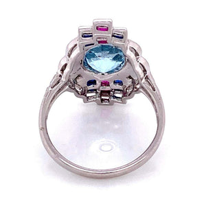 2.53 Ct. Aquamarine Diamond Ruby Sapphire Gold Cocktail Ring Estate Fine Jewelry