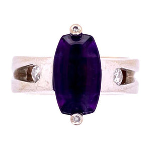Step Cut Amethyst and Diamond Gold Tiberio Cocktail Ring Fine Estate Jewelry