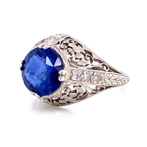 3.10 Carat Sapphire and Diamond Platinum Cocktail Ring Estate Fine Jewelry