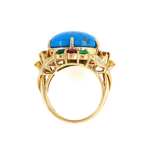 5.5 Carat Turquoise Diamond Emerald Ruby Gold Cocktail Ring Estate Fine Jewelry
