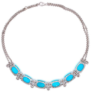 Natural Turquoise and Diamond Gold Collar Necklace Estate Fine Jewelry